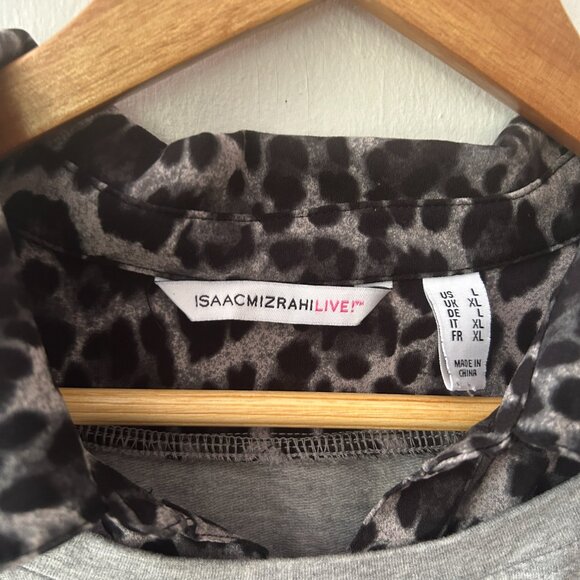 IsaacMizrahiLive Pullover Womens Large Gray Animal Print Collared Long Sleeve - Picture 3 of 5